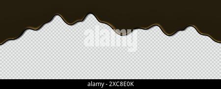Liquide coulant huile noire collante pour machine, pollution pétrolière. Vague liquide de peinture sombre épaisse, bitume sur fond transparent. vecteur réaliste 3d. Illustration de Vecteur