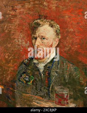 Autoportrait avec verre, 1887 (peinture) artiste Gogh, Vincent van (1853-90) Néerlandais. Illustration de Vecteur