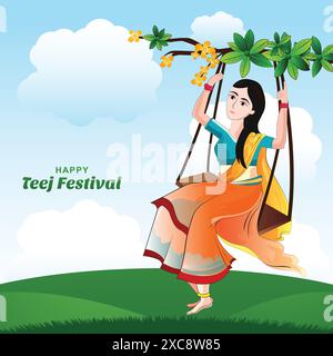 Fond de carte de festival indien Hariyali teej heureux Illustration de Vecteur