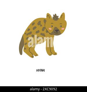 Hyène de carte animale pour enfants pour l'éducation. Motif jardin d'enfants. Carte flash d'animal africain mignon sur la langue anglaise. Affiche drôle de personnage de dessin animé pour Illustration de Vecteur