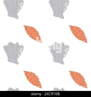 Motif mode mignon pour enfants. Fond transparent de coquille de mer enfantine. Motif d'éléments de vie marine. Conception de chambre d'enfant. Couleurs pastel. Fond de palourdes, Illustration de Vecteur