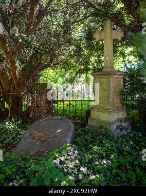 Vieux cimetière évangélique, vieilles pierres tombales et croix Banque D'Images