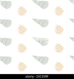 Motif mode mignon pour enfants. Fond transparent de coquille de mer enfantine. Motif d'éléments de vie marine. Conception de chambre d'enfant. Couleurs pastel. Fond de palourdes, coquillages, impression d'algues. Éléments de plage en bord de mer Illustration de Vecteur