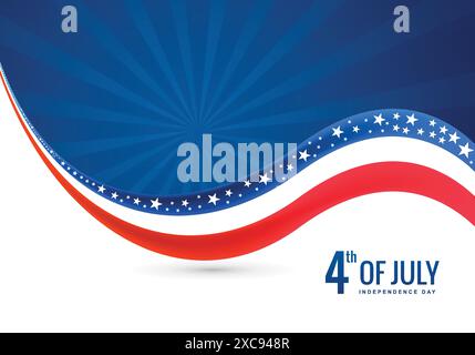 Magnifique drapeau du jour de l'indépendance américaine du 4 juillet sur la conception de vagues Illustration de Vecteur
