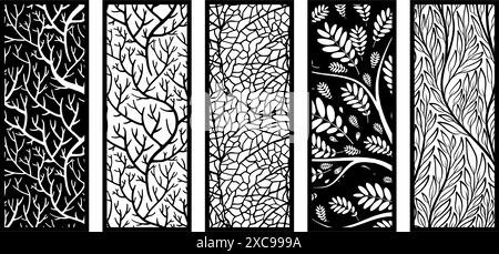 Panneau à feuilles découpé au laser. écrans de séparation de pièce, artisanat de papier, fond de carte. Illustration de Vecteur