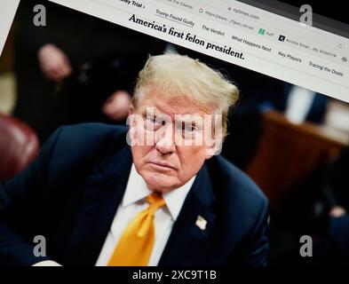 Une capture d’écran de la version en ligne du New York Times retraçant les condamnations pénales de Donald Trump par un jury le 30 mai 2024. Banque D'Images