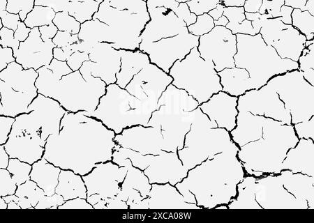 La texture des fissures est blanche et noire. Arrière-plan vectoriel. Masse fissurée. Structure des fissures. Fissures dans la texture de la surface sèche du sol Illustration de Vecteur