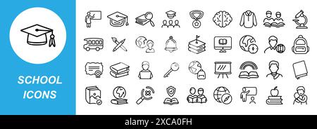 Ensemble d'icônes d'école. Illustration de contour de l'ensemble de vecteur d'icônes d'école isolé sur fond blanc. Illustration de Vecteur