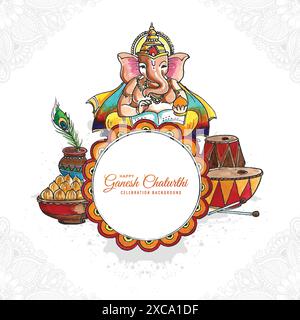 Dessiner à la main la carte de célébration Happy ganesh chaturthi design aquarelle Illustration de Vecteur