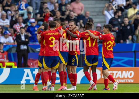 Berlin, Allemagne. 15 juin 2024. L'équipe Espagne joue lors du match UEFA Euro 2024 du Groupe B contre la Croatie à l'Olympiastadion de Berlin à Berlin, en Allemagne, le 15 juin 2024. (Photo de Andrzej Iwanczuk/NurPhoto) crédit : NurPhoto SRL/Alamy Live News Banque D'Images