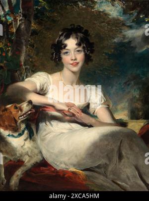 Un portrait de Lady Maria Conynham par Sir Thomas Lawrence, le portraitiste principal de l'époque. Née en 1810, elle est la fille de Henry Conyngham, vicomte Conyngham, pair irlandais et de son épouse Elizabeth, qui devient la dernière maîtresse du futur roi George IV d'Angleterre. Banque D'Images