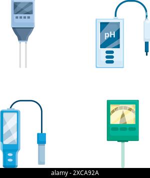 Les icônes de l'outil de mesure définissent le vecteur de dessin animé. ph-mètre chimique numérique. Dispositif capteur Illustration de Vecteur