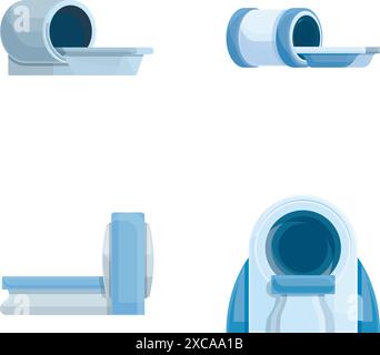 Les icônes de diagnostic IRM définissent le vecteur de dessin animé. Matériel hospitalier et médical. Progrès de la technologie médicale Illustration de Vecteur