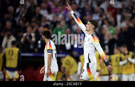 MUNICH, ALLEMAGNE - 14 JUIN : L'Allemand Kai Havertz célèbre son but 3:0 lors du match de la phase de groupes de l'UEFA EURO 2024 entre l'Allemagne et l'Écosse au Munich Football Arena le 14 juin 2024 à Munich, Allemagne. © diebilderwelt / Alamy Stock Banque D'Images