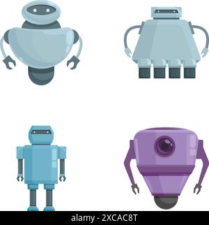 Les icônes de technologie de robot définissent le vecteur de dessin animé. Robot électronique moderne. Intelligence artificielle Illustration de Vecteur