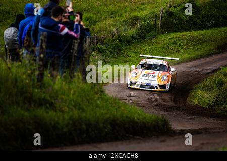 Gérardmer, France. 15 juin 2024. 30 LAGRUE Gwenaël, VILMOT Maxime, Porsche 911 GT3 Cup GT+, action lors du Rallye Vosges - Grand-est 2024, 4ème manche du Championnat de France des Rallyes 2024, du 15 au 16 juin à Gérardmer, France - photo Damien Saulnier / DPPI Banque D'Images