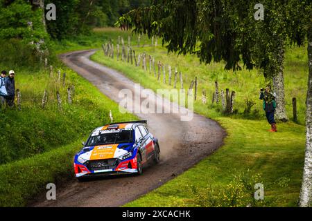 Gérardmer, France. 15 juin 2024. 02 CAMILLI Éric, DE LA HAYE Thibault, Hyundai i20N Rally2, action lors du Rallye Vosges - Grand-est 2024, 4ème manche du Championnat de France des Rallyes 2024, du 15 au 16 juin à Gérardmer, France - photo Damien Saulnier / DPPI Banque D'Images