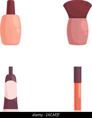 Illustration vectorielle de collection de cosmétiques moderne, tendance et élégante avec des produits de beauté, des outils de maquillage, du vernis à ongles, du brillant à lèvres, et plus dans un design plat, isolé et blanc Illustration de Vecteur