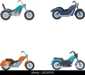 Collection de quatre illustrations vectorielles représentant des motos modernes dans différentes couleurs et styles Illustration de Vecteur