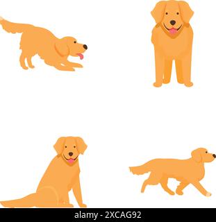 Collection de chiens labrador retriever ludiques et mignons dans diverses poses isolés sur fond blanc Illustration de Vecteur