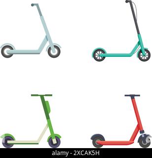 Collection d'illustration vectorielle de quatre scooters modernes dans différentes couleurs isolés sur un fond blanc Illustration de Vecteur