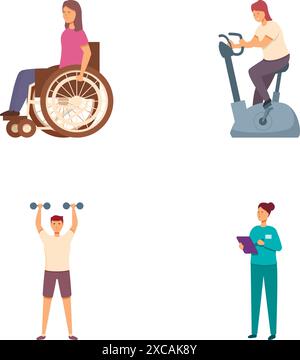 Collection d'illustrations mettant en vedette des individus faisant des exercices, y compris une personne en fauteuil roulant Illustration de Vecteur