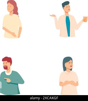 Illustration de quatre individus présentant une variété d'émotions et de gestes, isolés sur blanc Illustration de Vecteur