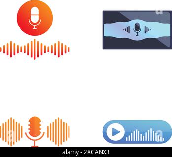 Quatre icônes colorées liées à l'audio, y compris des microphones et des ondes sonores Illustration de Vecteur