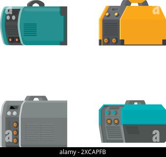 Quatre illustrations colorées de générateur portable isolées sur un fond blanc, adaptées à diverses utilisations Illustration de Vecteur