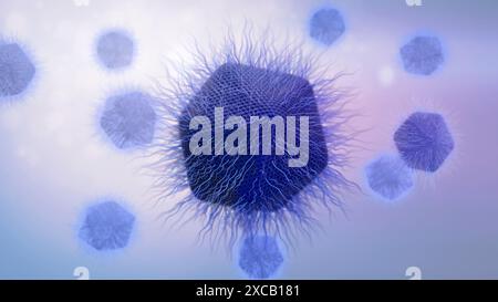 Illustration du catovirus (CATV) Naegleria ou du virus Naegleria (NV). Il s'agit d'un virus géant à ADN nucléocytoplasmique (acide désoxyribonucléique) qui peut détruire Naegleria fowleri, l'amibe mangeuse de cerveau. Banque D'Images