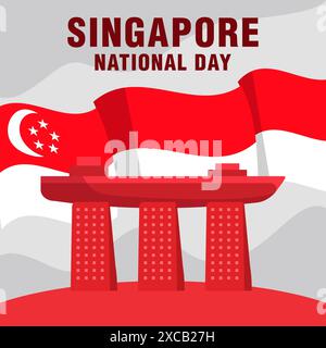 Conception d'illustration plate de la fête nationale de Singapour avec drapeau Illustration de Vecteur