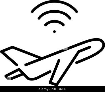 Avion grimpant et symbole wi-fi. Services en ligne à bord, accès Internet aérien. Pixel Perfect, icône de vecteur de contour modifiable Illustration de Vecteur