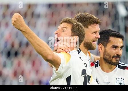 Niclas Füllkrug, DFB 9 célèbre son but hors jeu, heureux, rire, célébration, avec Thomas Müller, Mueller, DFB 13 dans le match en phase de groupes ALLEMAGNE - ECOSSE 5-1 des Championnats d'Europe de l'UEFA 2024 le 14 juin 2024 à Munich, Allemagne. Photographe : Peter Schatz Banque D'Images