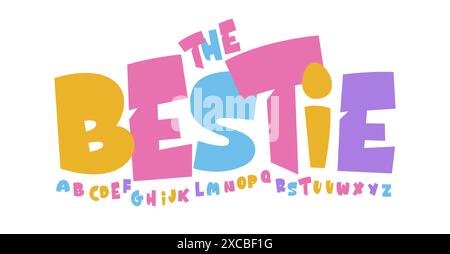 Alphabet sauté stupide, lettres dansantes joyeuses, police joyeuse ludique pour le logo des enfants de l'amitié, typographie animée vibrante, typographie pour enfants de couleur Illustration de Vecteur