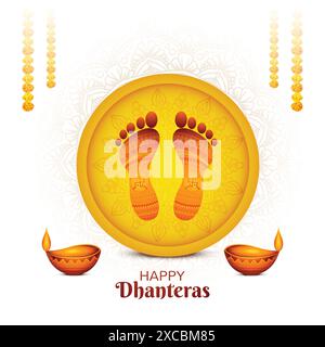 Heureux festival de dhanteras pour la déesse maa lakshmi charan ou paduka fond Illustration de Vecteur