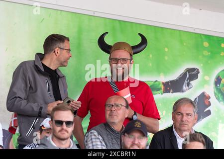 Fan, Zuschauer, Wikingerhelm Oeffentliches Training Nationalmannschaft Daenemark, UEFA Fussball Europameisterschaft 2024, Herren, EM 2024, GER, 11.06.2024, Foto : Eibner-Pressefoto/Wolfgang Frank Banque D'Images