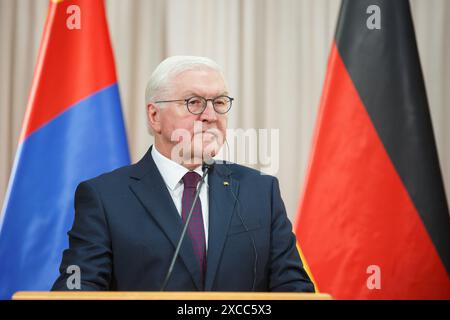 Oulan-Bator, Mongolie. 7 février 2024. Président de l'allemand Frank-Walter Steinmeier lors d'une conférence de presse sa visite en Mongolie. Crédit : Enkh-Orgil. Banque D'Images