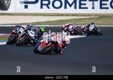 Misano Adriatico, Rimini, Italie. 16 juin 2024. (97) Xavi Vierge d'Espagne de l'équipe HRC, pilote la Honda CBR1000 RR lors du Championnat du monde FIM Motul Superbike - séance d'essais libres de l'Emilia Romagna Round sur le circuit mondial Marco Simoncelli à Misano Adriatico le 16 juin 2024 à Misano Adriatico, Rimini, Italie. Crédit : Roberto Tommasini/Alamy Live News Banque D'Images