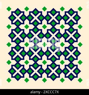 Illustration de géométrie abstraite, motif symétrique de formes géométriques vertes, bleu marine et jaunes dans le style islamique Illustration de Vecteur