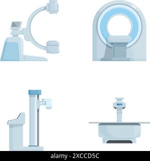 Collection de quatre icônes d'appareil de diagnostic médical, y compris l'équipement irm et radiographique Illustration de Vecteur