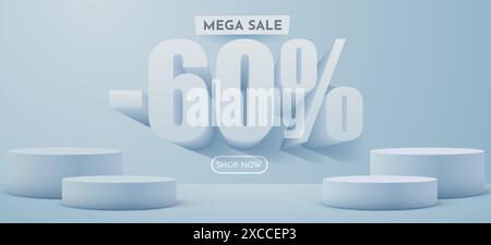 60 % de réduction. Remise sur la composition créative. Présentation des produits, maquette, podium. Bannière et affiche de vente. Illustration vectorielle. Illustration de Vecteur
