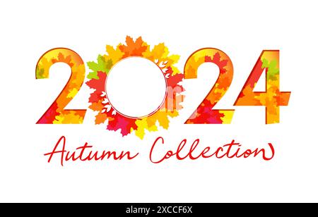 Automne numéro 2024 design créatif. Bannière décorative d'automne. Concept de vacances. Modèle de publicité. Carte de voeux ou clip art invitation avec rond Illustration de Vecteur