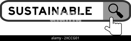 Bannière de recherche dans le mot durable avec l'icône loupe de main sur fond blanc Illustration de Vecteur