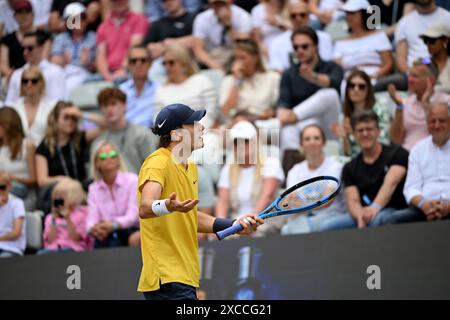 Stuttgart, Allemagne. 16 juin 2024. Tennis : ATP Tour - Stuttgart, Singles, Men, finale. Draper (Grande-Bretagne) - Berrettini (Italie). Jack Draper Reacts Credit : Marijan Murat/dpa/Alamy Live News Banque D'Images