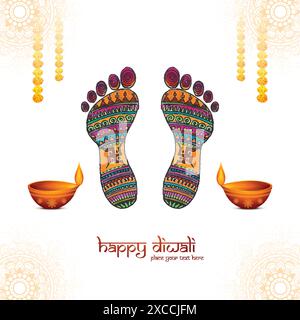 Joyeux festival diwali pour la déesse maa lakshmi charan ou paduka fond de carte Illustration de Vecteur