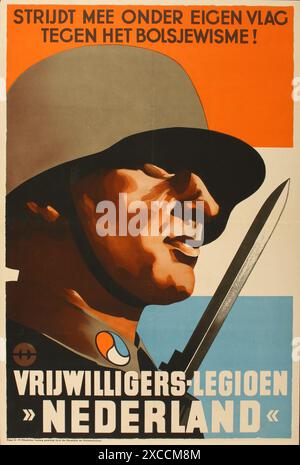 Une affiche de recrutement néerlandaise pour la Légion volontaire néerlandaise, qui était la plus grande unité SS néerlandaise. Elle a été rebaptisée 4th SS Panzer Grenadier Brigade Netherlands en octobre 1943. Banque D'Images