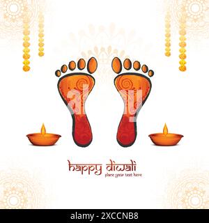 Joyeux festival diwali pour la déesse maa lakshmi charan ou paduka fond de carte Illustration de Vecteur