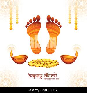 Joyeux festival diwali pour la déesse maa lakshmi charan ou paduka carte illustration design Illustration de Vecteur