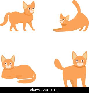 Collection de quatre adorables chats de dessin animé au gingembre affichant différentes positions et expressions ludiques Illustration de Vecteur