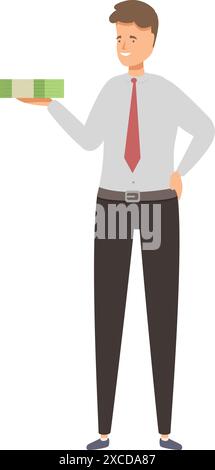 Homme d'affaires souriant et tenant une pile d'argent, concept de succès financier Illustration de Vecteur